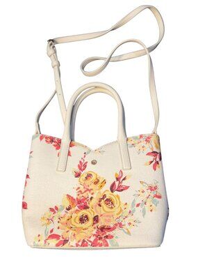 Lauren Conrad Floral Handbag White Pink Small Tote Crossbody Bag 10"x8" Fashion